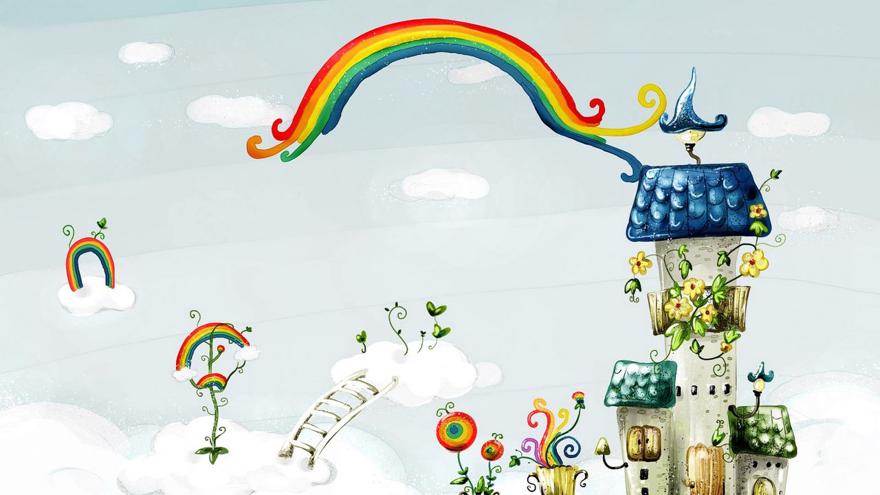 Wallpaper house, clouds, rainbows, beautiful, ideas, imagination