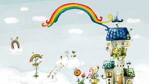 Preview wallpaper house, clouds, rainbows, beautiful, ideas, imagination