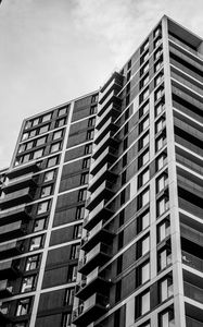 Preview wallpaper house, facade, balconies, black and white