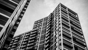 Preview wallpaper house, facade, balconies, black and white