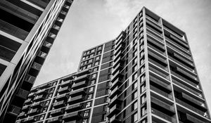 Preview wallpaper house, facade, balconies, black and white