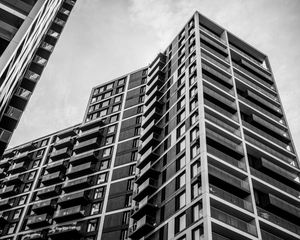 Preview wallpaper house, facade, balconies, black and white