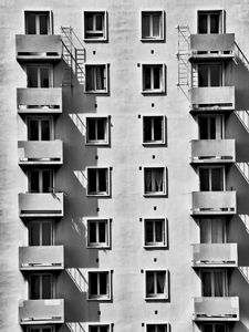 Preview wallpaper house, facade, bw, windows