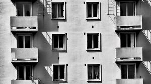 Preview wallpaper house, facade, bw, windows