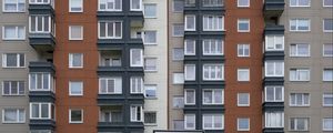 Preview wallpaper house, facade, windows, balconies, yard, basketball backboard, city