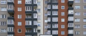 Preview wallpaper house, facade, windows, balconies, yard, basketball backboard, city