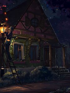 Preview wallpaper house, fairy tale, art, light, night