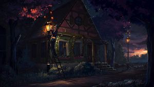 Preview wallpaper house, fairy tale, art, light, night