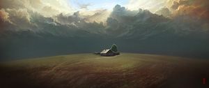 Preview wallpaper house, field, clouds, art, landscape