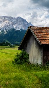 Preview wallpaper house, field, mountains, landscape, nature