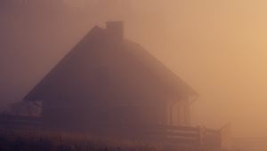 Preview wallpaper house, fog, grass, nature, dark