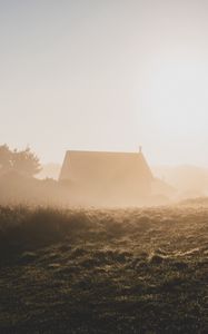 Preview wallpaper house, fog, nature, sunrise