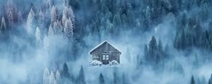 Preview wallpaper house, fog, snow, winter, forest