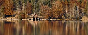 Preview wallpaper house, forest, lake, reflection, autumn, landscape
