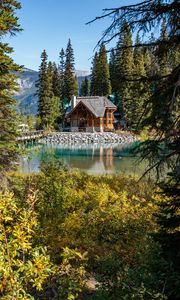 Preview wallpaper house, forest, lake, mountains, nature, comfort