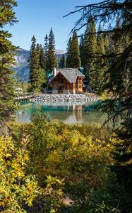 Preview wallpaper house, forest, lake, mountains, nature, comfort