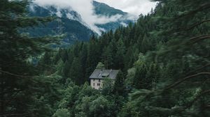 Preview wallpaper house, forest, mountains, trees, nature