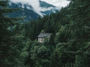 Preview wallpaper house, forest, mountains, trees, nature