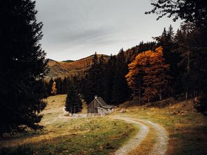 Preview wallpaper house, forest, path, autumn