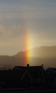 Preview wallpaper house, forest, rainbow, fog, dark