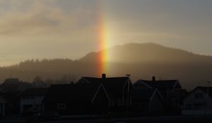 Preview wallpaper house, forest, rainbow, fog, dark