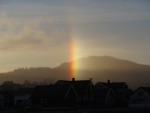 Preview wallpaper house, forest, rainbow, fog, dark