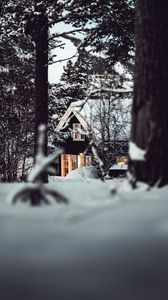 Preview wallpaper house, forest, snow, winter