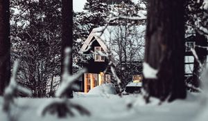 Preview wallpaper house, forest, snow, winter