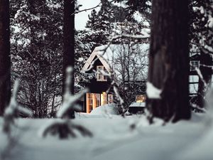 Preview wallpaper house, forest, snow, winter