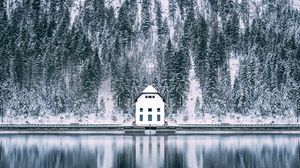 Preview wallpaper house, forest, snow, lake