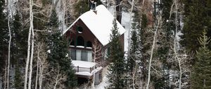 Preview wallpaper house, forest, snow, aerial view, solitude