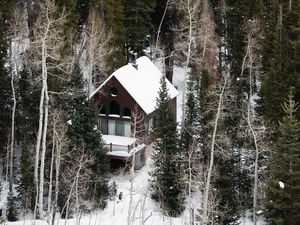 Preview wallpaper house, forest, snow, aerial view, solitude