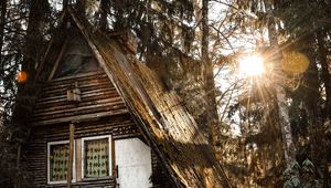 Preview wallpaper house, forest, sunlight, trees, glare, nature
