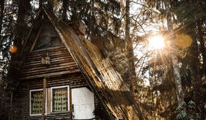 Preview wallpaper house, forest, sunlight, trees, glare, nature