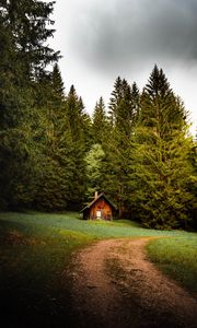 Preview wallpaper house, forest, trees, path, nature