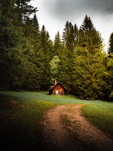 Preview wallpaper house, forest, trees, path, nature