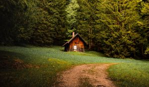 Preview wallpaper house, forest, trees, path, nature
