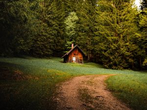 Preview wallpaper house, forest, trees, path, nature