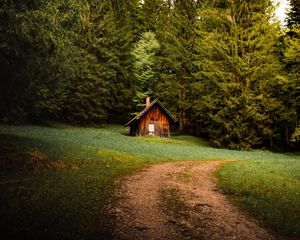 Preview wallpaper house, forest, trees, path, nature
