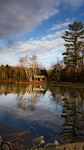 Preview wallpaper house, forest, trees, lake, reflection, nature