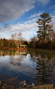 Preview wallpaper house, forest, trees, lake, reflection, nature