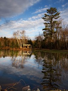 Preview wallpaper house, forest, trees, lake, reflection, nature