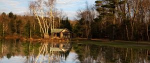 Preview wallpaper house, forest, trees, lake, reflection, nature