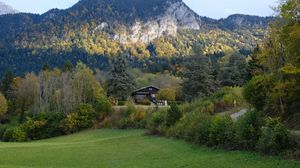 Preview wallpaper house, forest, trees, mountains, landscape