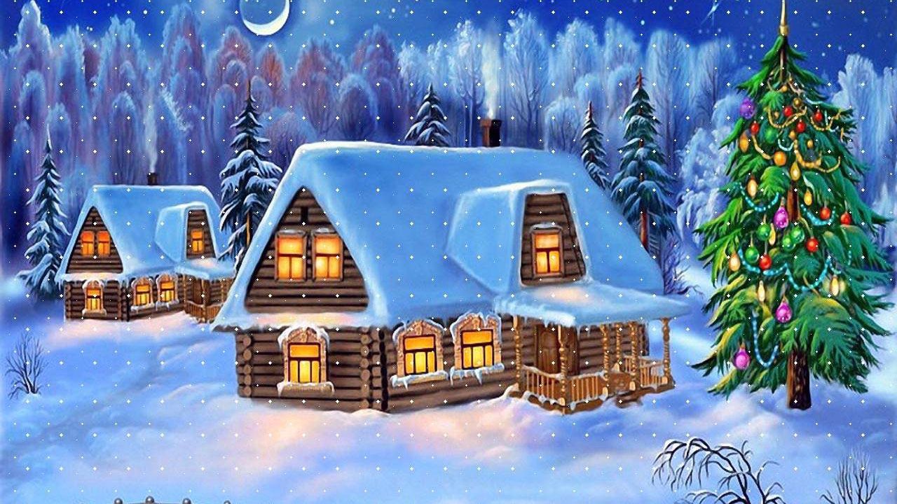 Wallpaper house, fur-tree, snow, winter, new year, bridge, christmas, card