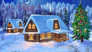 Preview wallpaper house, fur-tree, snow, winter, new year, bridge, christmas, card