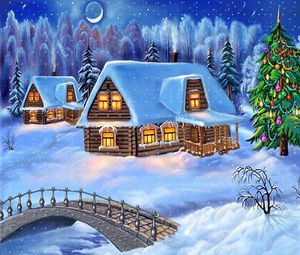 Preview wallpaper house, fur-tree, snow, winter, new year, bridge, christmas, card
