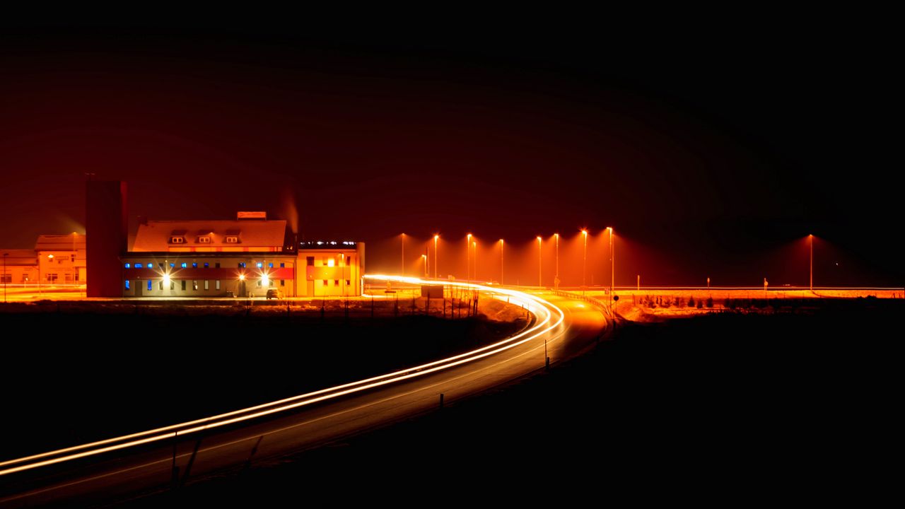 Wallpaper house, glow, road, dark
