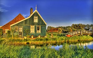 Preview wallpaper house, grass, bridge, country