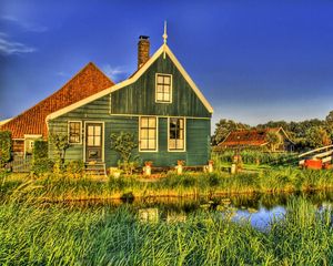 Preview wallpaper house, grass, bridge, country